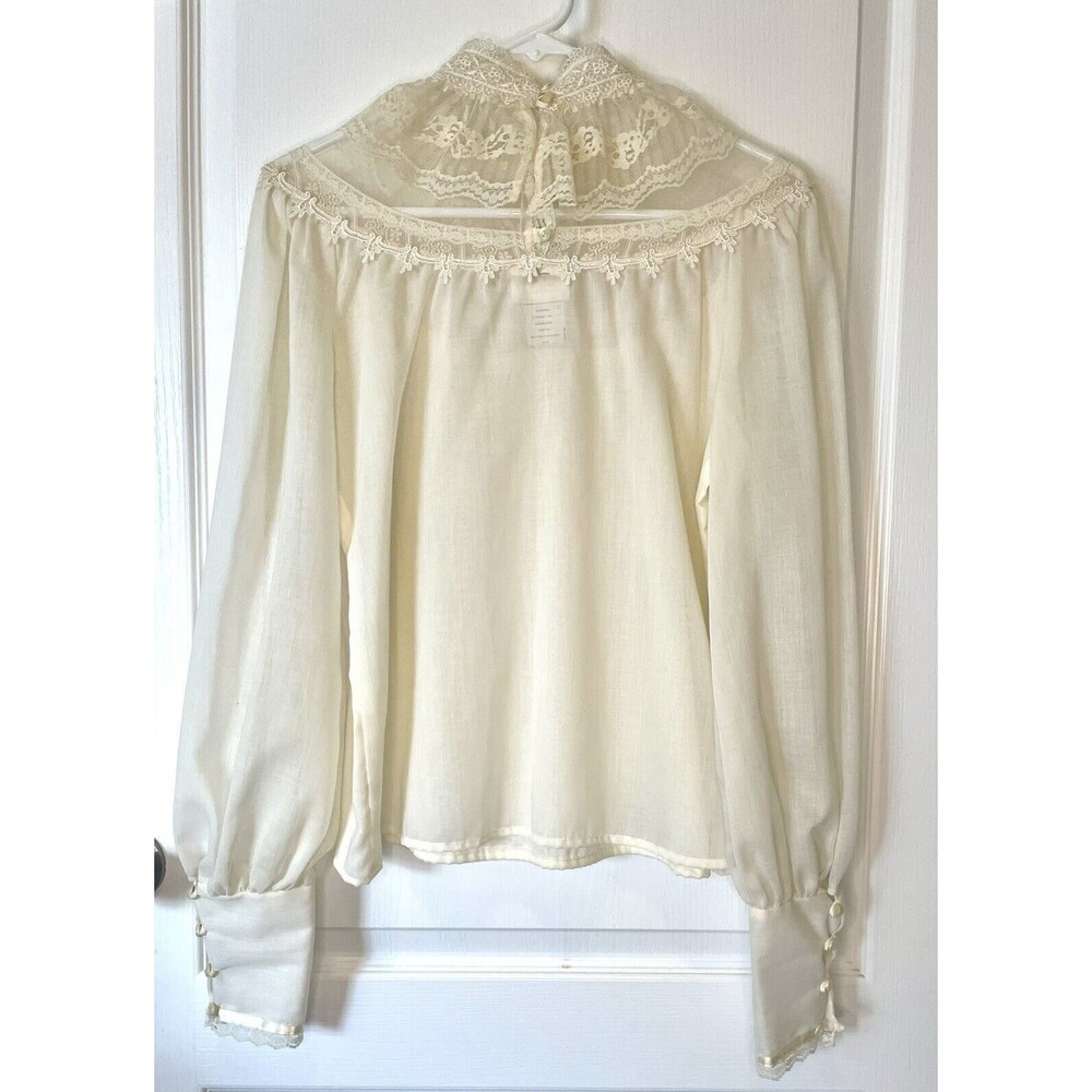 VTG Gunne Sax Blouse Top Victorian 70s Jessica’s Gunnies Ivory Cream Size 13 M/L - Picture 2 of 12
